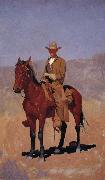 Frederic Remington Mounted Cowboy in Chaps with Bay Horse oil